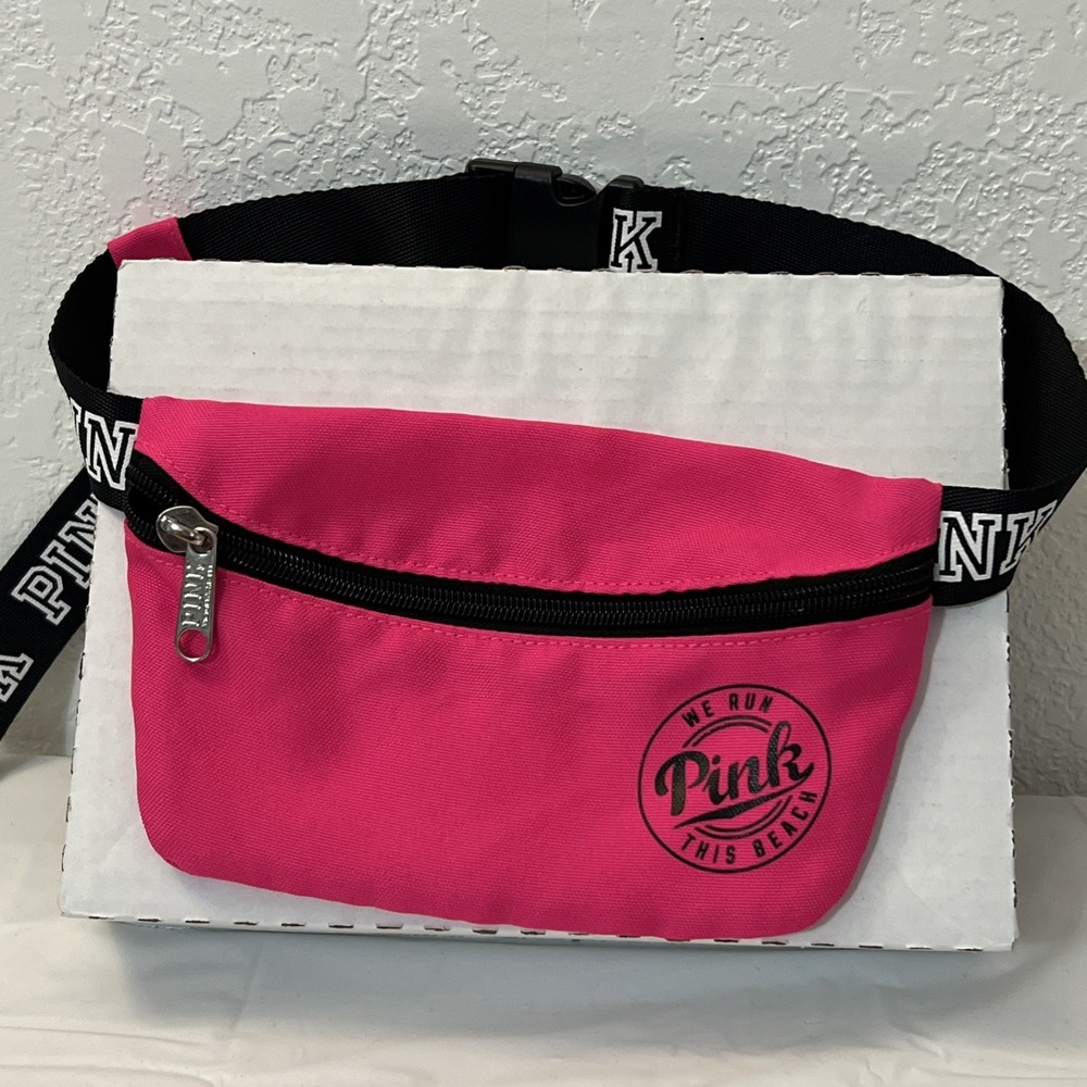 PINK VS Neon‎ Fanny Pack Waist Belt Bag We Run This Beach Black Gorpcore OSFM